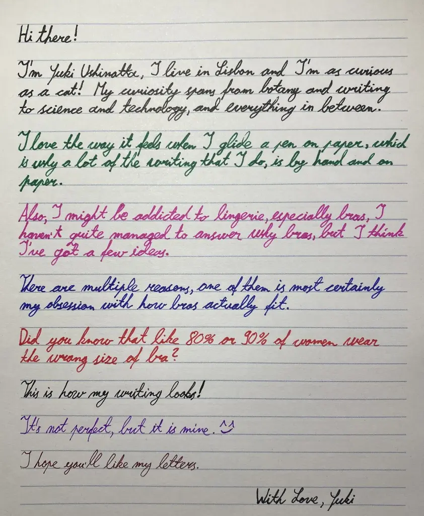 Handwritten letter from Yuki